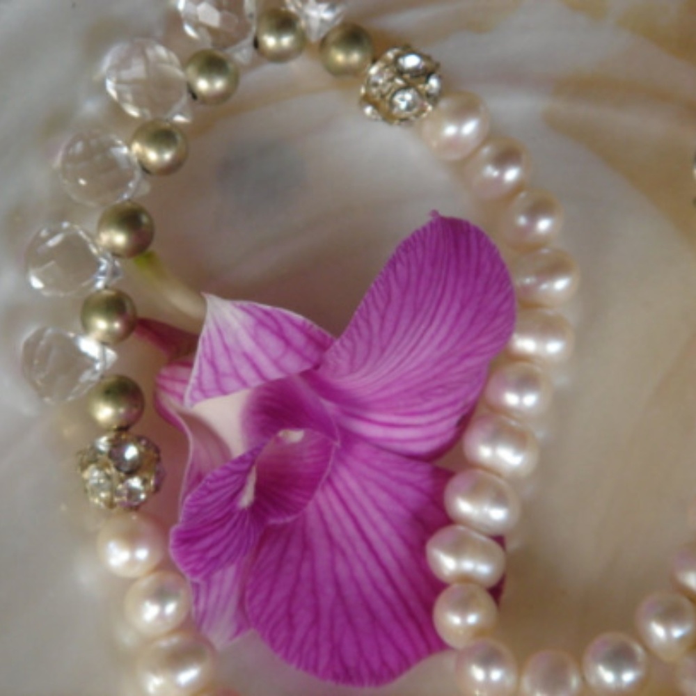 Real Freshwater Pearl‎ and Crystal Necklace Opera
